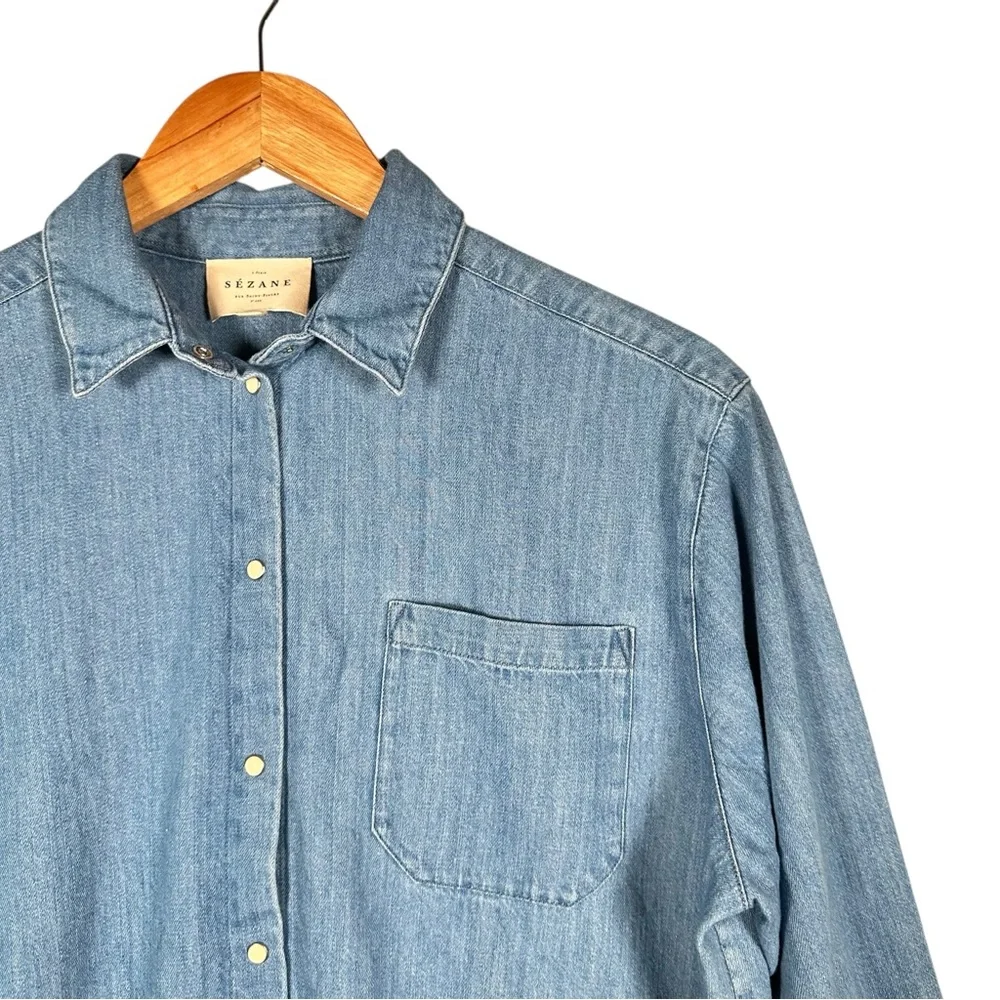 SÉZANE Max Denim Long Sleeve Button Down Shirt - Picture 8 of 15